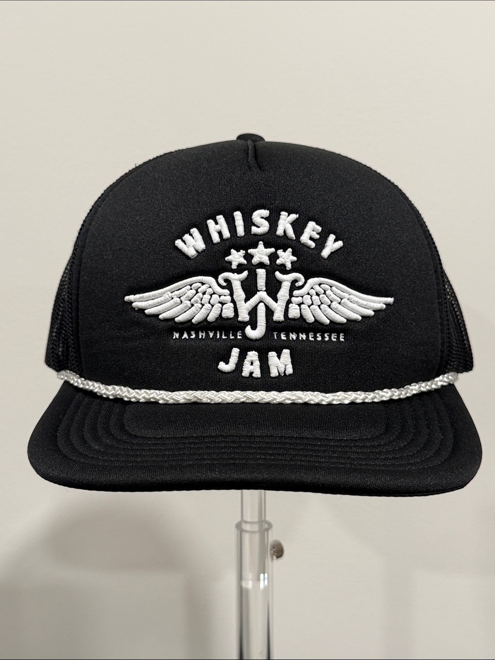 Whiskey Jam Nashville "Wings & Stars" Adjustable Snapback Rope Hat Black/White